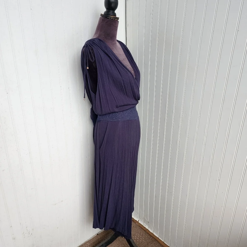Democracy Navy Blue Wide Leg Jumpsuit Sleeveless Boho Festival V-Neck Gauze Sz L